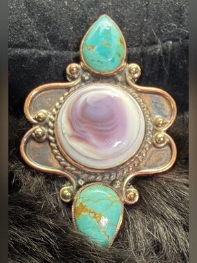Copper Adjustable Ring with Genuine Wampum Shell & Turquoise Accents 2 of 2